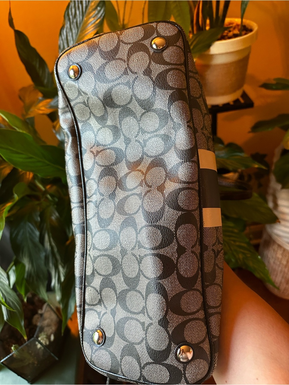 Authentic Coach Black, Charcoal & White Signature Stripe Tote - Picture 6 of 8